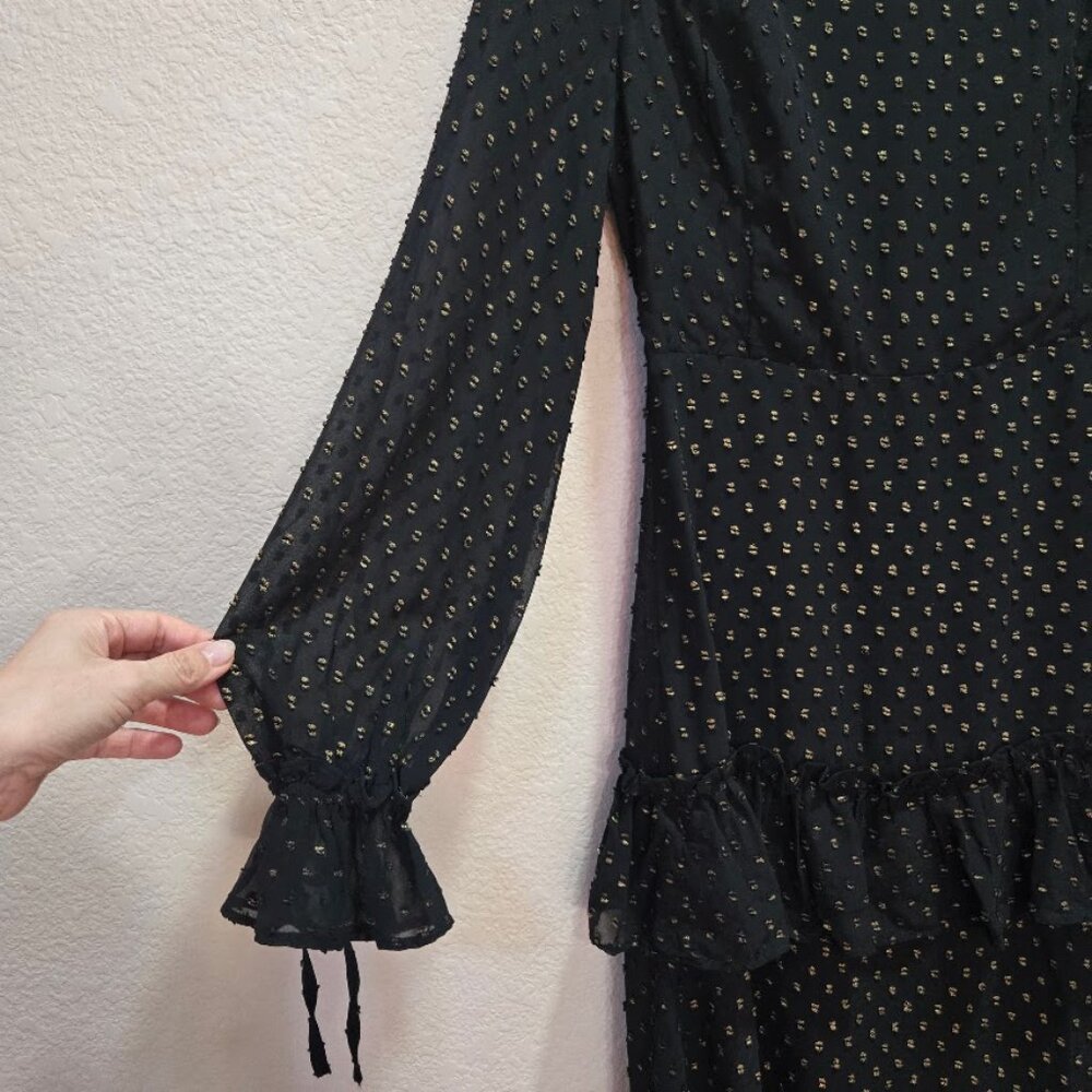 BNWT  endless rose Metallic Dot Long Sleeve Chiffon Midi dress in Black Size S - Picture 5 of 11